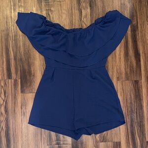 Women’s Navy Off-Shoulder Ruffle Romper